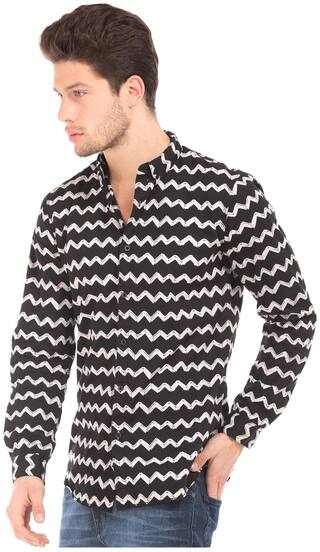 Black Printed Regular Fit Casual Shirt