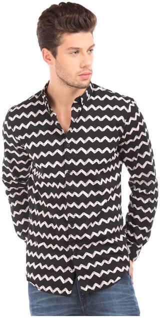 Black Printed Regular Fit Casual Shirt