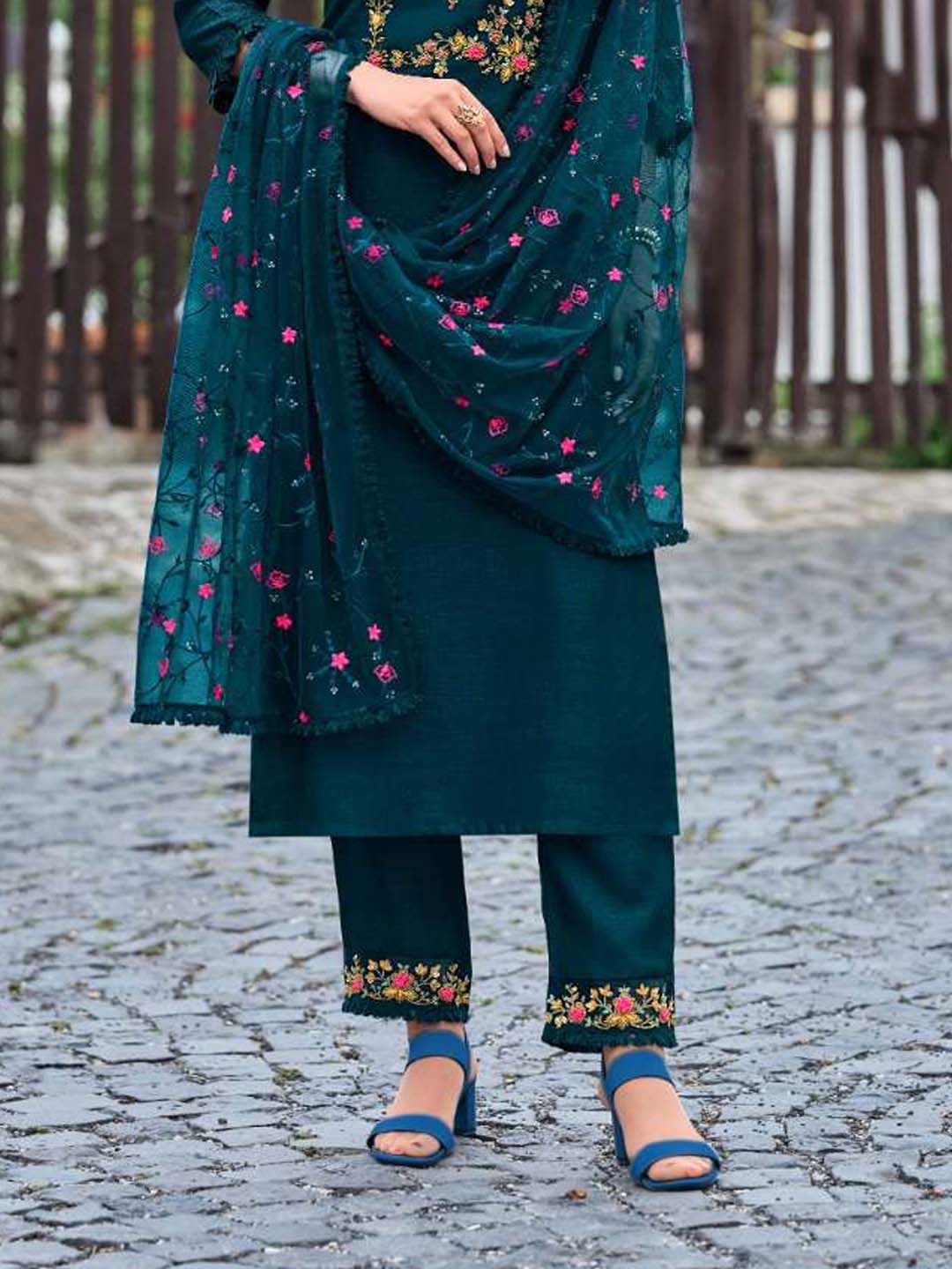 Classic Blue Exclusive Embroidered Stitched Suit Set With Dupatta