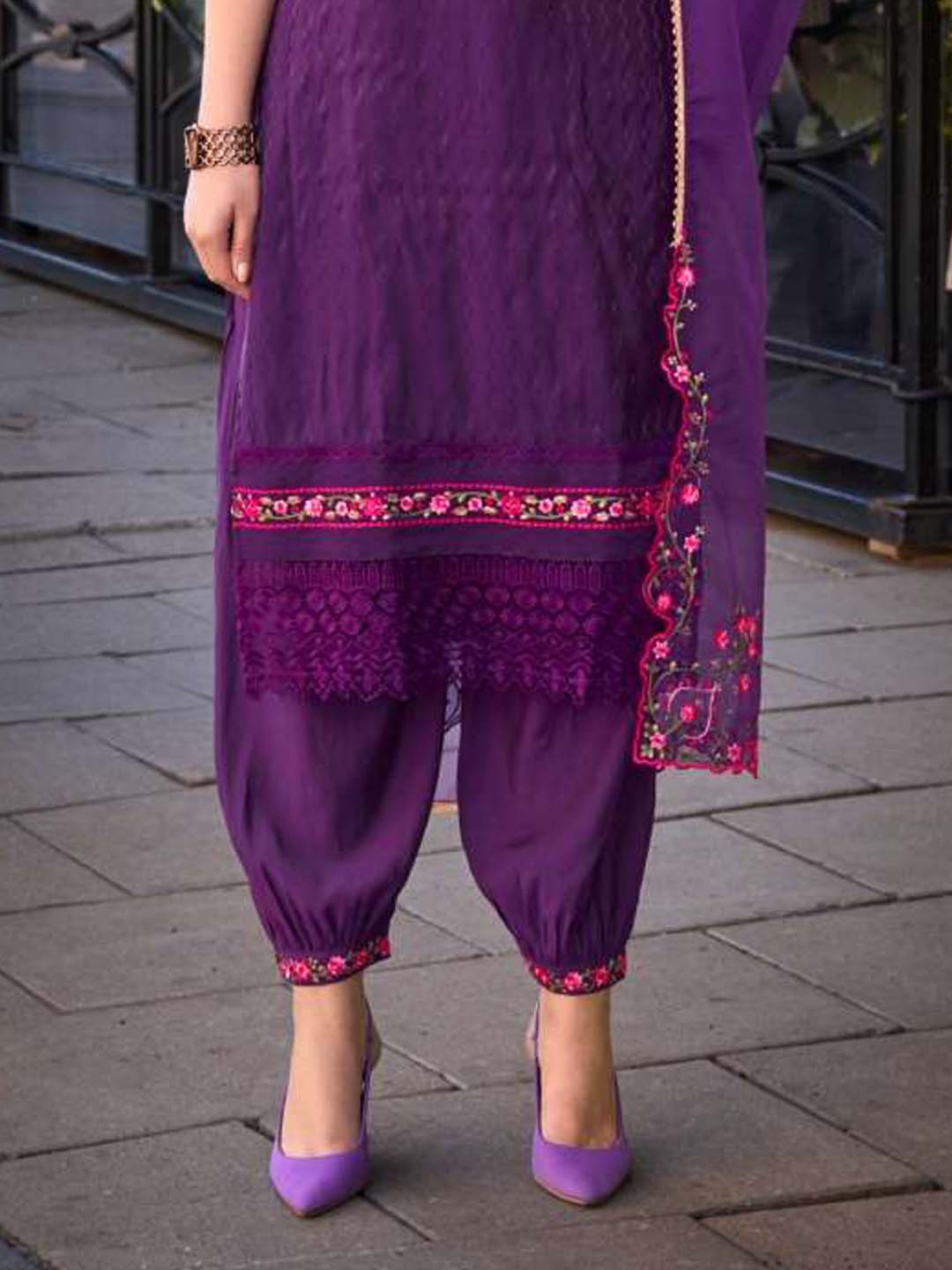 Purple Handwork And Embroidery Afgani Stitched Suit