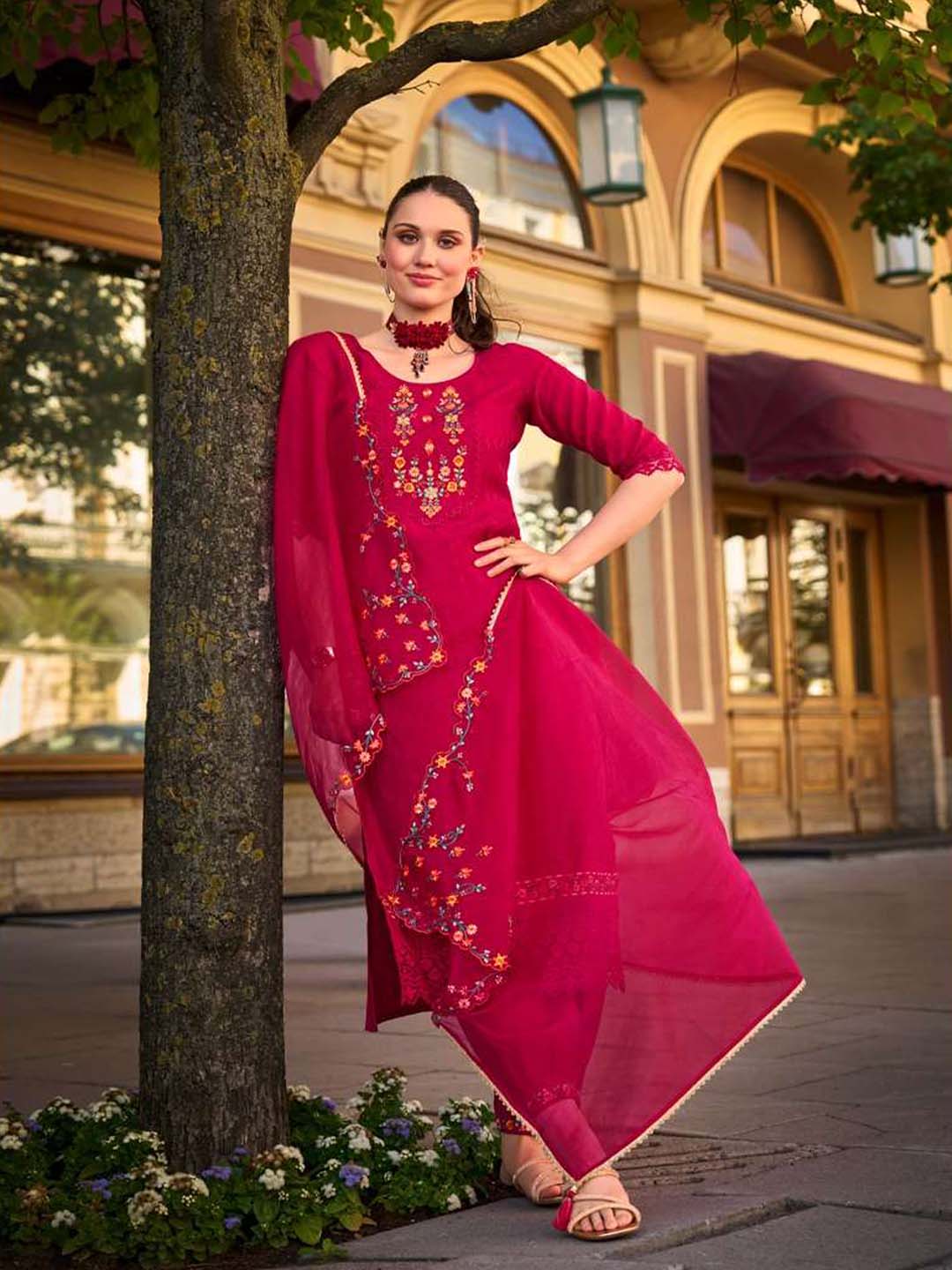 Red Handwork And Embroidery Afgani Stitched Suit