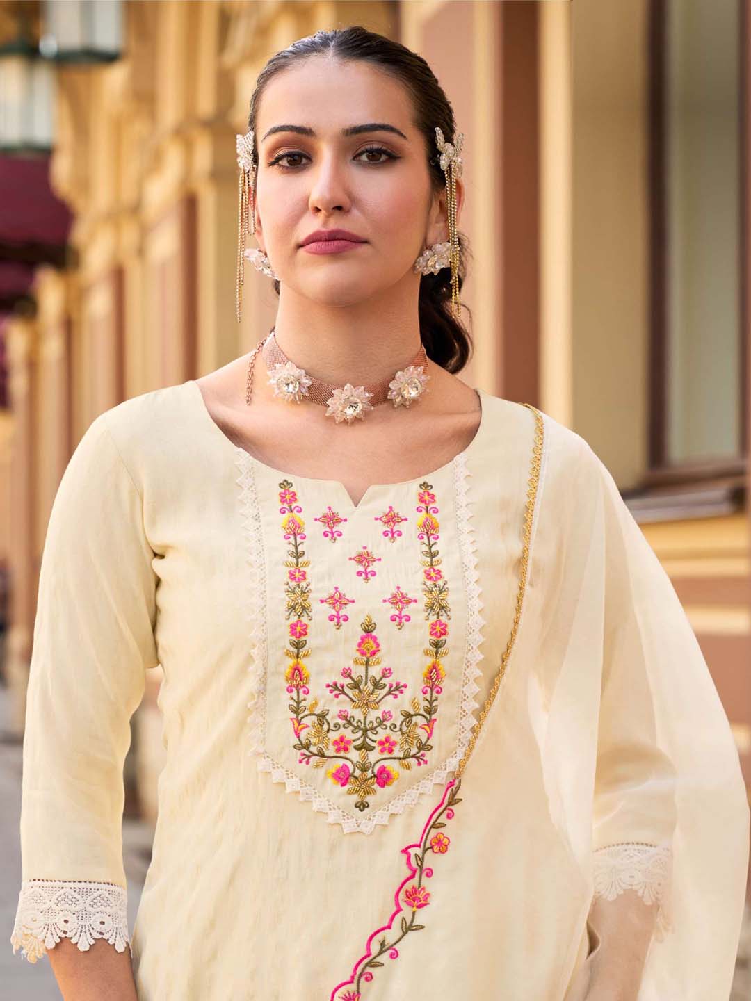 Off White Handwork And Embroidery Afgani Stitched Suit