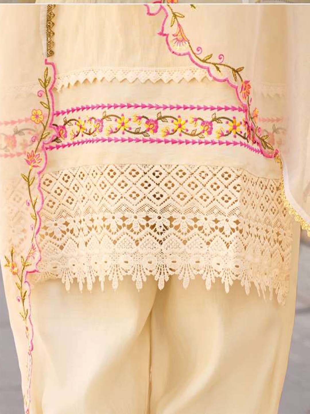 Off White Handwork And Embroidery Afgani Stitched Suit