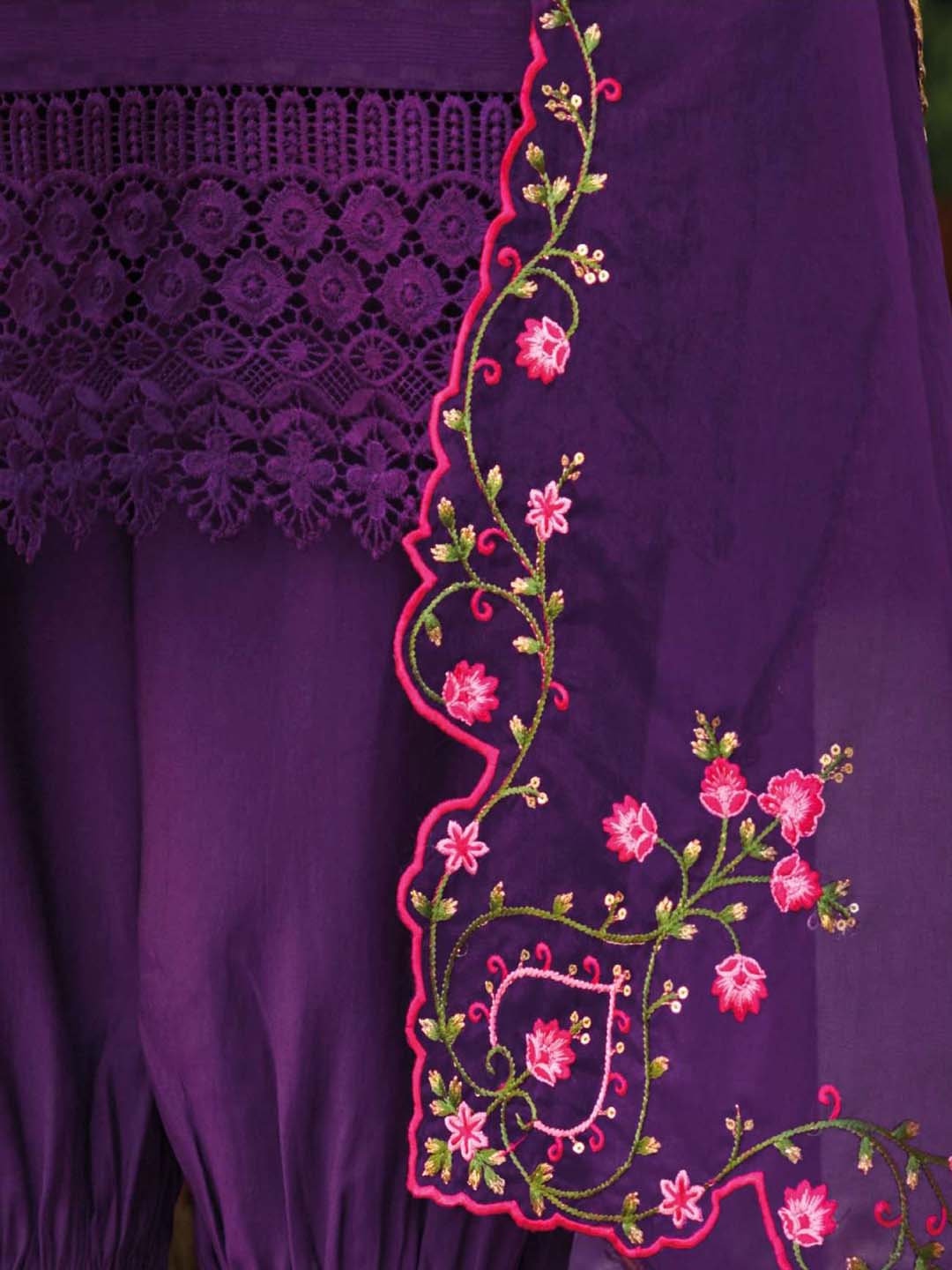 Purple Handwork And Embroidery Afgani Stitched Suit