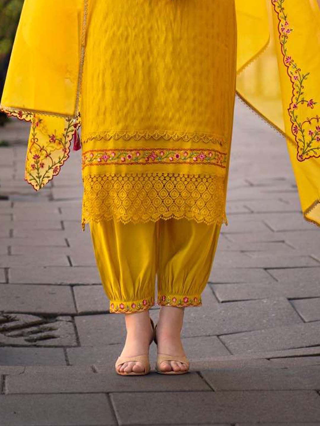 Yellow Handwork And Embroidery Afgani Stitched Suit