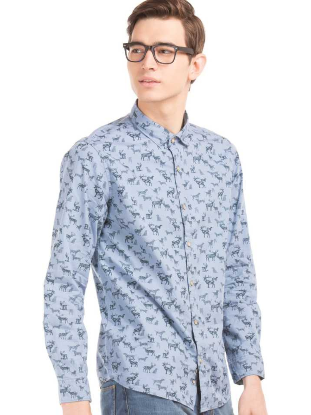 Men Regular Fit Printed Cut Away Collar Casual Shirt