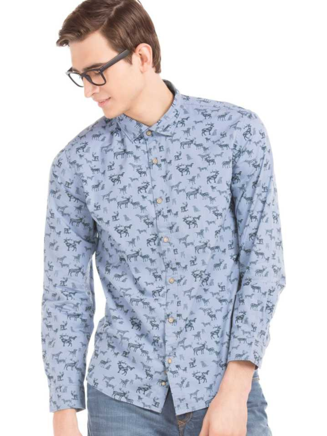 Men Regular Fit Printed Cut Away Collar Casual Shirt