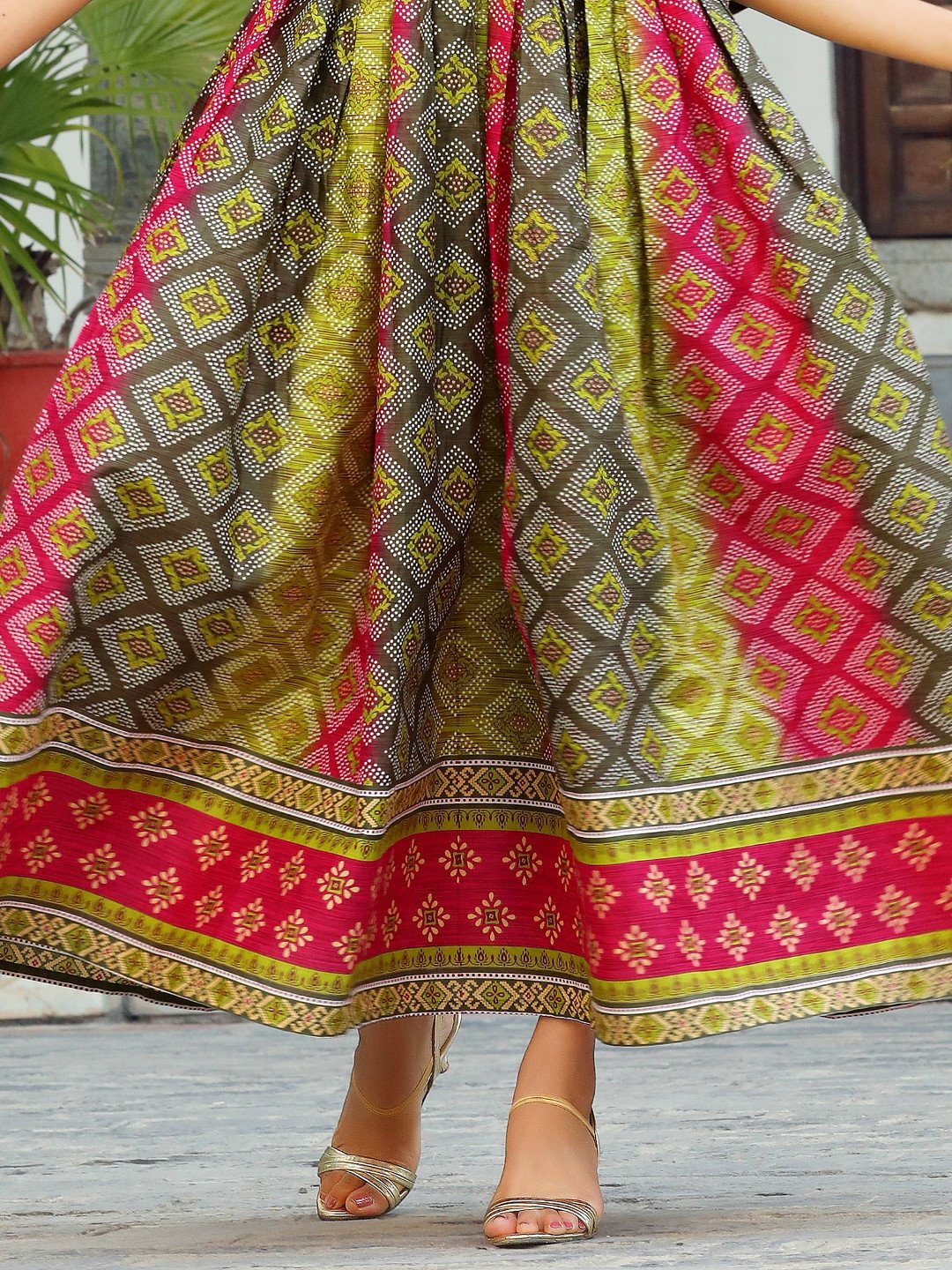 Multicolor Printed Flared Cotton Long Kurti