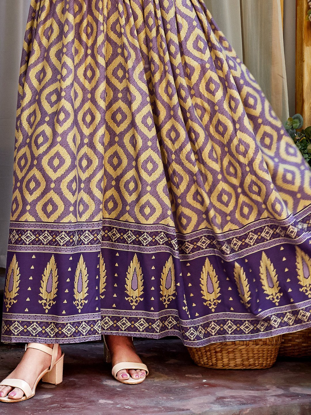 Purple Ikat Printed Rayon Designer Long Kurti