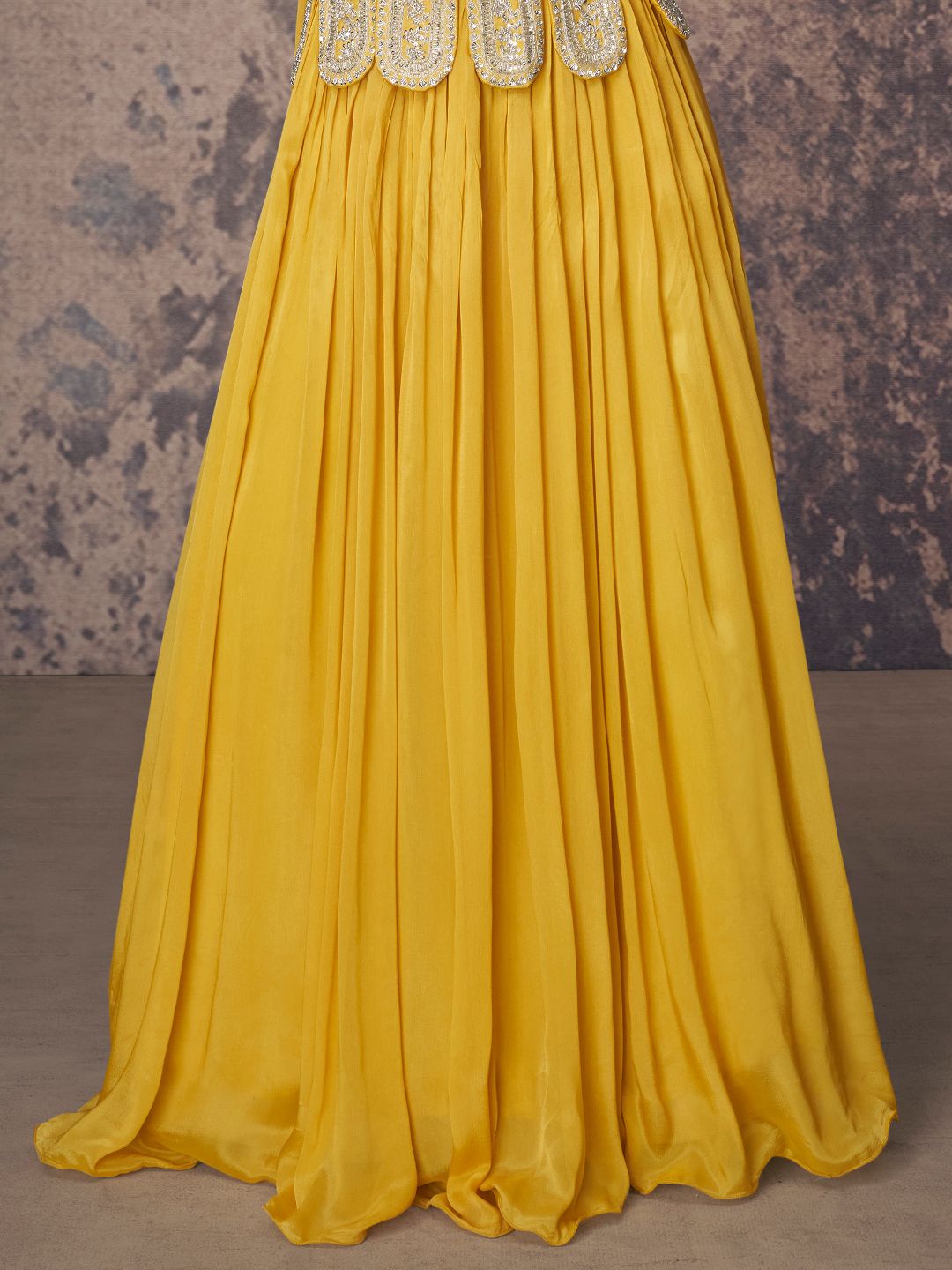 Mustard Chinon Silk Embellished Anarkali Kurti With Dupatta