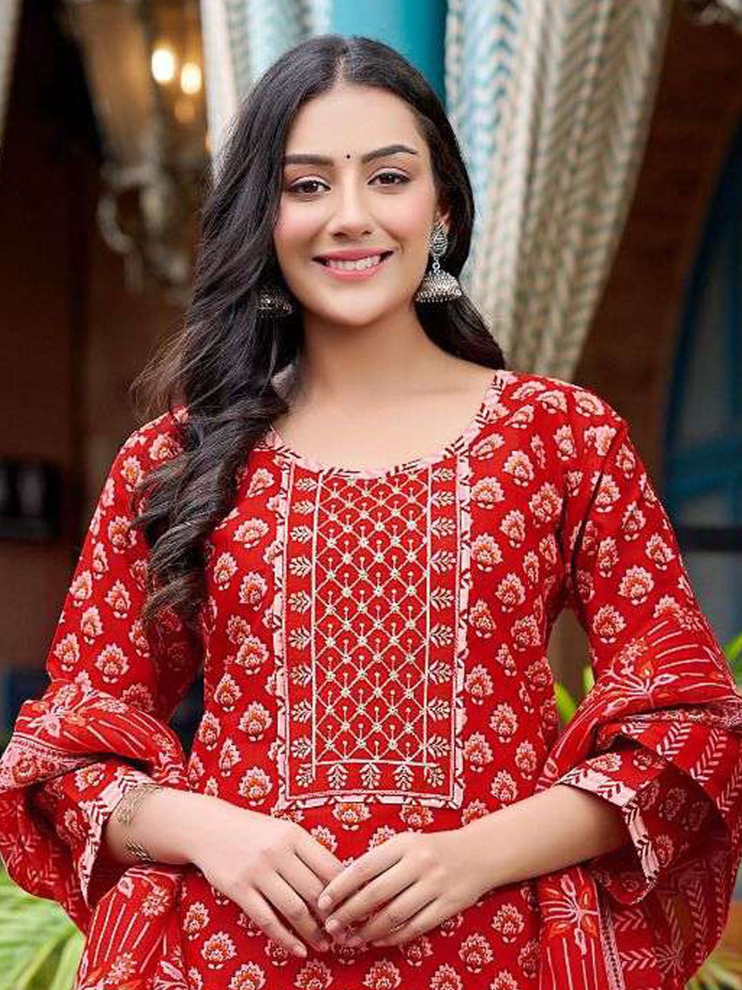 Red Embroidery Patiala Suit