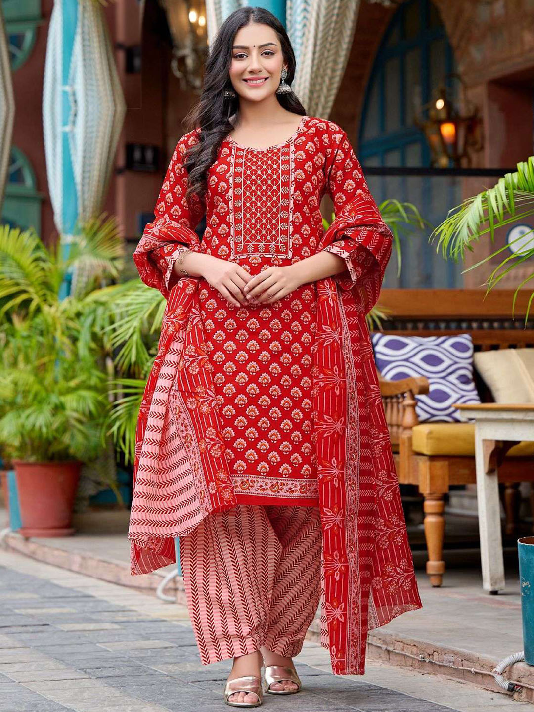 Red Embroidery Patiala Suit