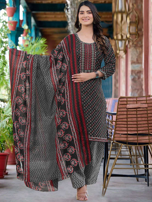 Black Embroidery Patiala Suit