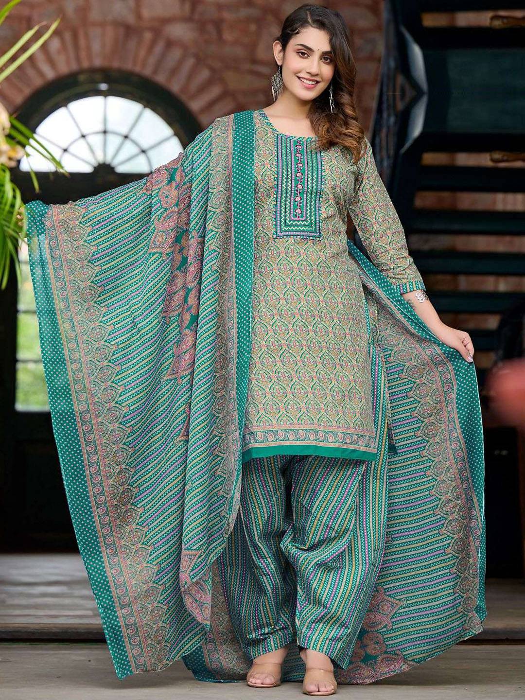 Teal Embroidery Patiala Suit