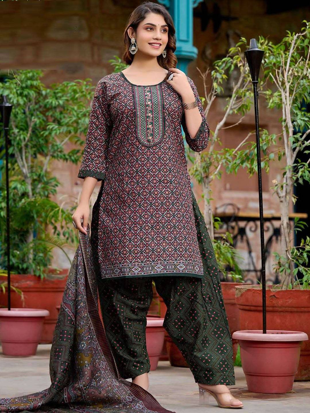 Wine Embroidery Patiala Suit