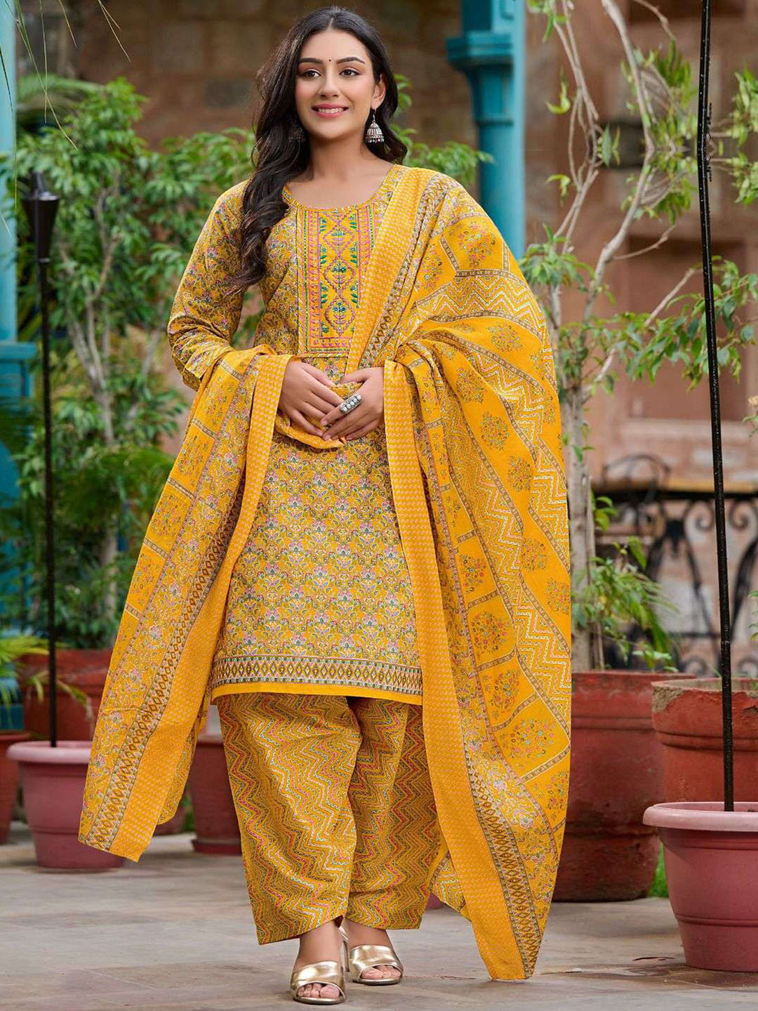 Yellow Embroidery Patiala Suit