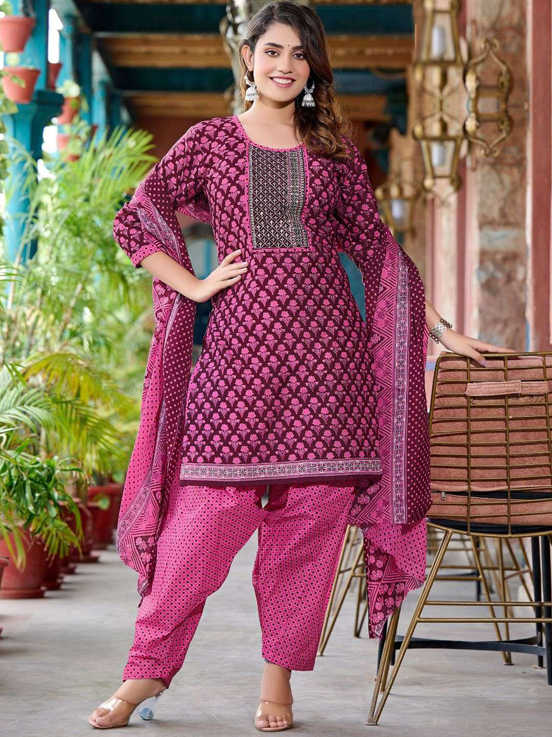 Hot Pink Embroidery Patiala Suit