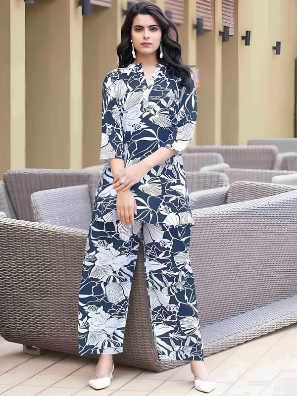 Blue Printed Casual Co-ord Set