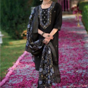 Black Premium Embroidered Stitched Suit Set With Dupatta
