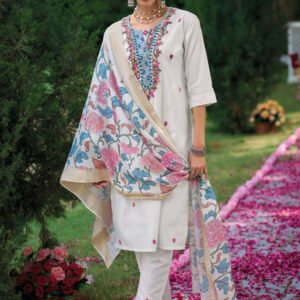 White Premium Embroidered Stitched Suit Set With Dupatta
