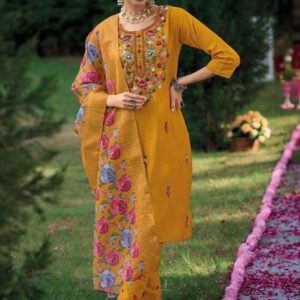 Yellow Premium Embroidered Stitched Suit Set With Dupatta