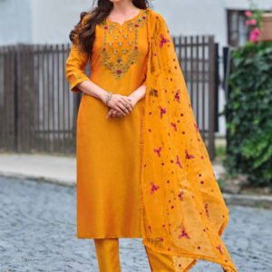 Yellow Exclusive Embroidered Stitched Suit Set With Dupatta
