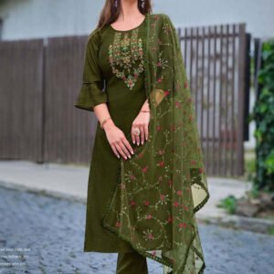 Green Wine Exclusive Embroidered Stitched Suit Set With Dupatta