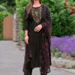 Black Exclusive Embroidered Stitched Suit Set With Dupatta