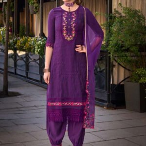 Purple Handwork And Embroidery Afgani Stitched Suit