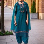 Teal Blue Handwork And Embroidery Afgani Stitched Suit