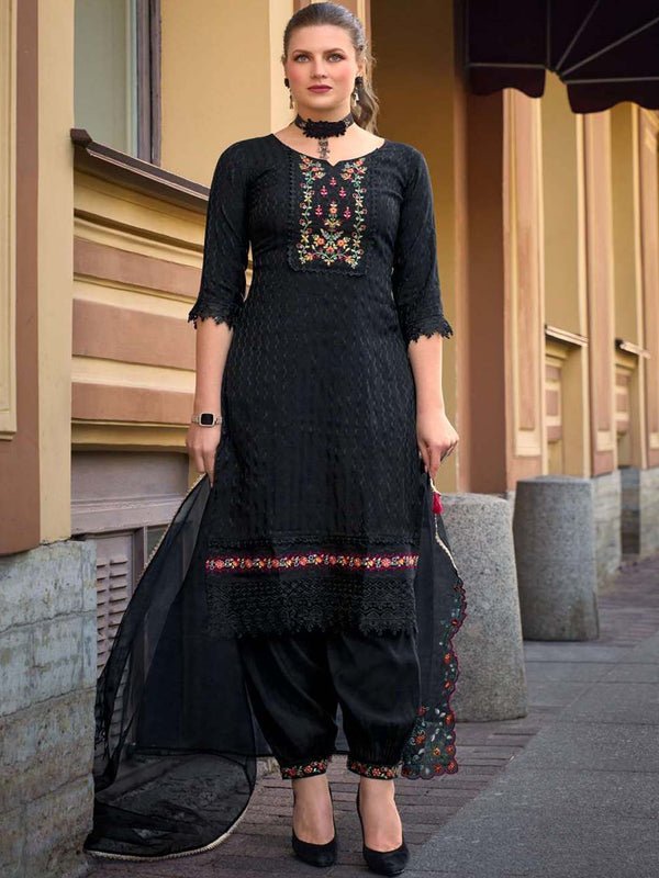 Black Handwork And Embroidery Afgani Stitched Suit