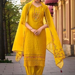Yellow Handwork And Embroidery Afgani Stitched Suit