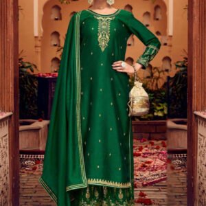 Green Fancy Work Stitched Suit Set With Dupatta