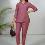 Wine Casual With Embroidery Co-ord Set