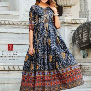 Multicolor Printed Flared Cotton Long Kurti