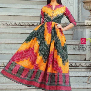 Multicolor Printed Flared Cotton Long Kurti