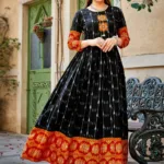 Black Rayon IKat Printed Flared Long Kurti