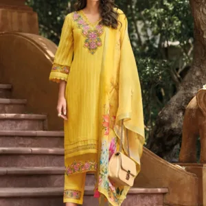 Floral Yoke Embroidered Stitched Suit Set With Dupatta