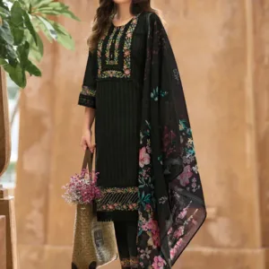Floral Yoke Embroidered Stitched Suit Set With Dupatta