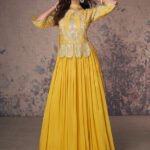 Mustard Chinon Silk Embellished Anarkali Kurti With Dupatta