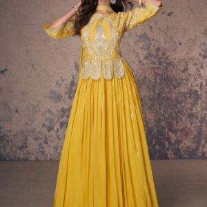 Mustard Chinon Silk Embellished Anarkali Kurti With Dupatta